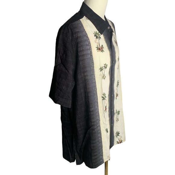 Batik Bay Button Up Hawaiian Camp Shirt XXL Black Palm Trees Rockabilly Rayon - Picture 5 of 6